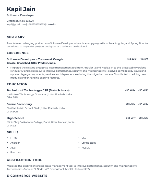 Classic resume template for Business Operations