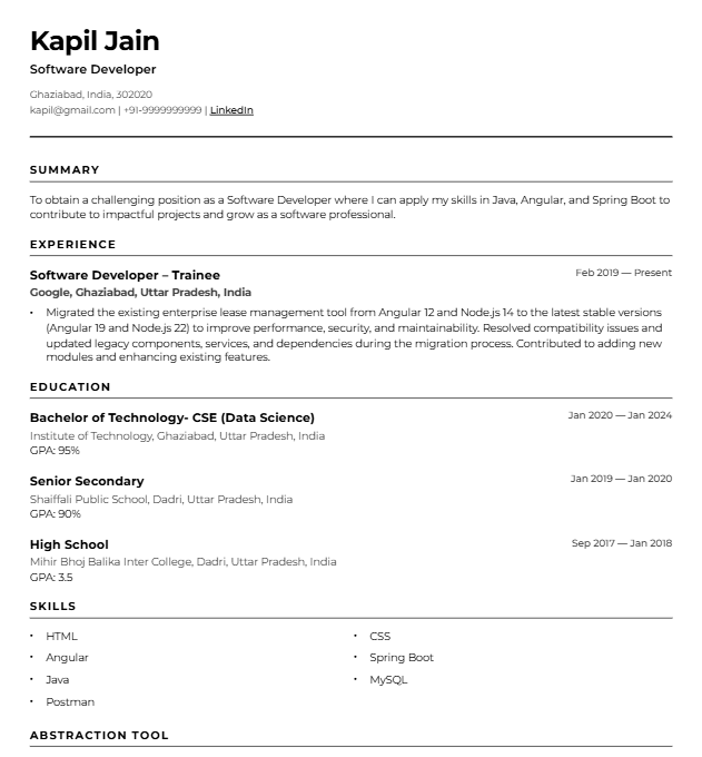 Classic ATS resume template for Administrative