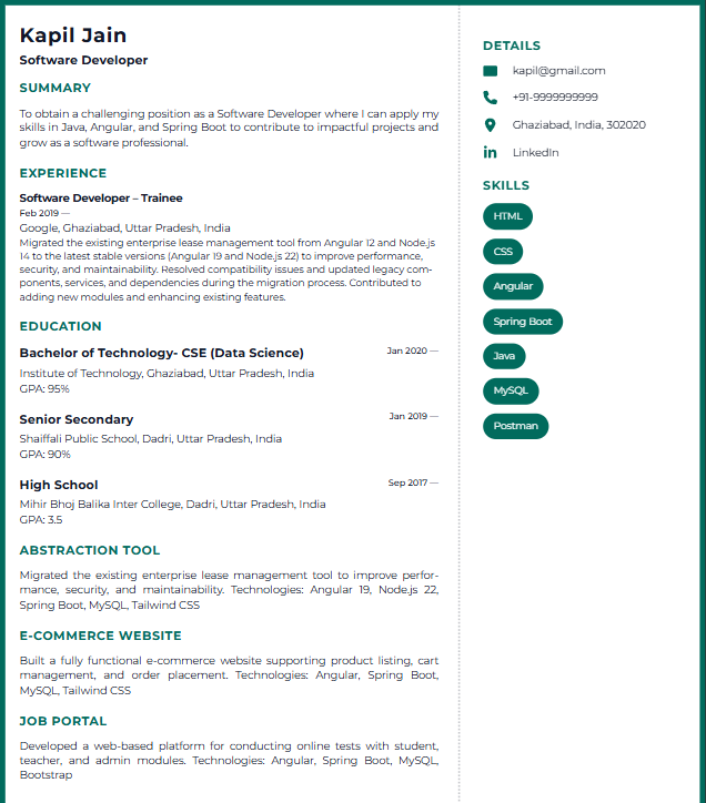 Executive CV preview