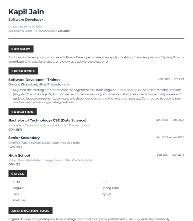 Pure Slate resume template for Education
